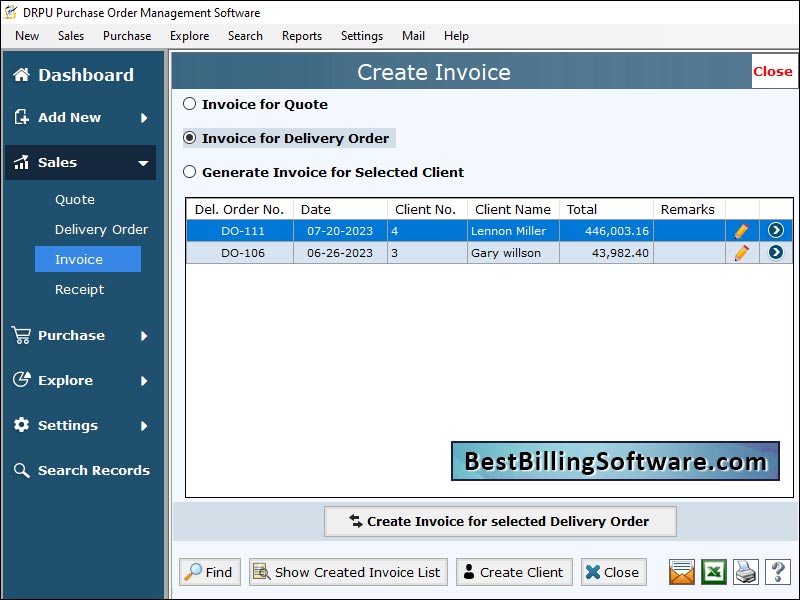 Business Purchase Order screen shot