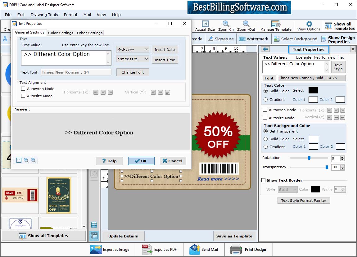 Image and text properties Card and Label Designing Software