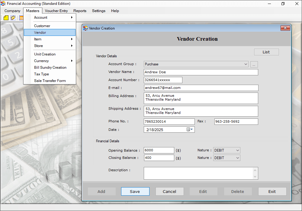 Financial Accounting Software (Standard Edition)