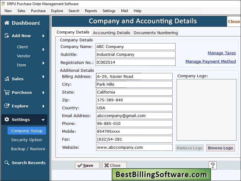 Business organizer application, PO management utility, financial accounting software, generate customer vender report, monitor business transaction report, manage accounts records, maintain daily sales/purchase report